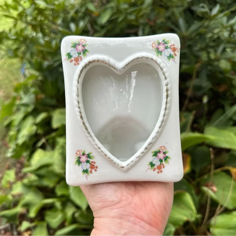 Vintage White Porcelain Heart Picture Photo Frame